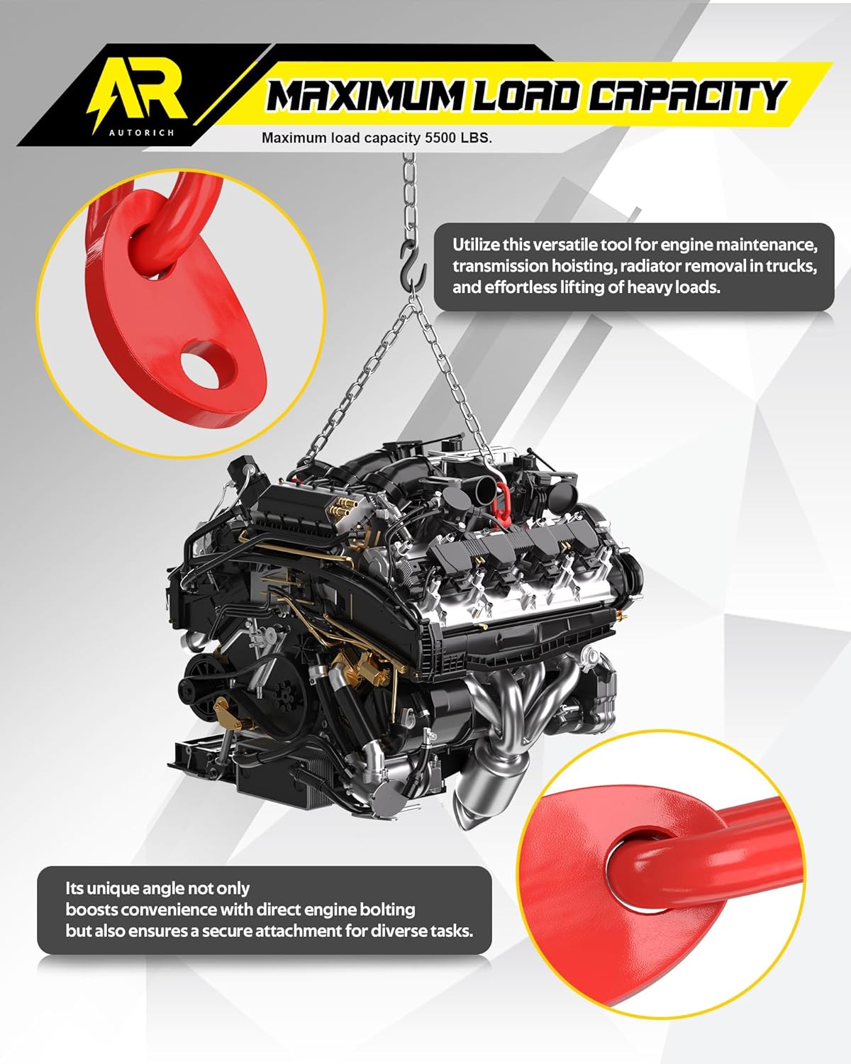 7100 Lifting Bracket Set for Engine - 4 Heavy-Duty Engine Lift Bracket 5500 Lb Capacity, Engine Support Bar for Lifting Slings and Load Levelers, Red