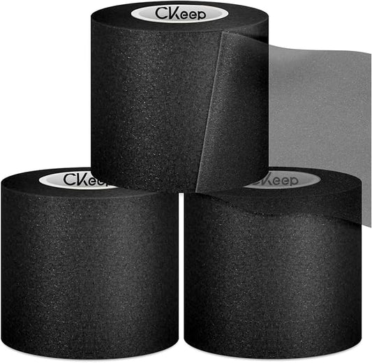 CKeep Pre Wrap Athletic, 3 Rolls Black Prewrap Athletic Tape, Foam Underwrap Sports Wrap for Hair