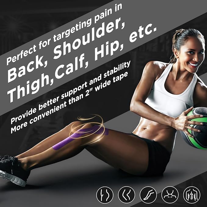 OK TAPE Extra Wide Kinesiology Tape, Precut K Tape Strips, Elastic Physical Therapy Athletic Tape for Pain Relief & Joint Support | Back, Shoulder, Knee (4" x 10" - 10Pcs) Navy Blue