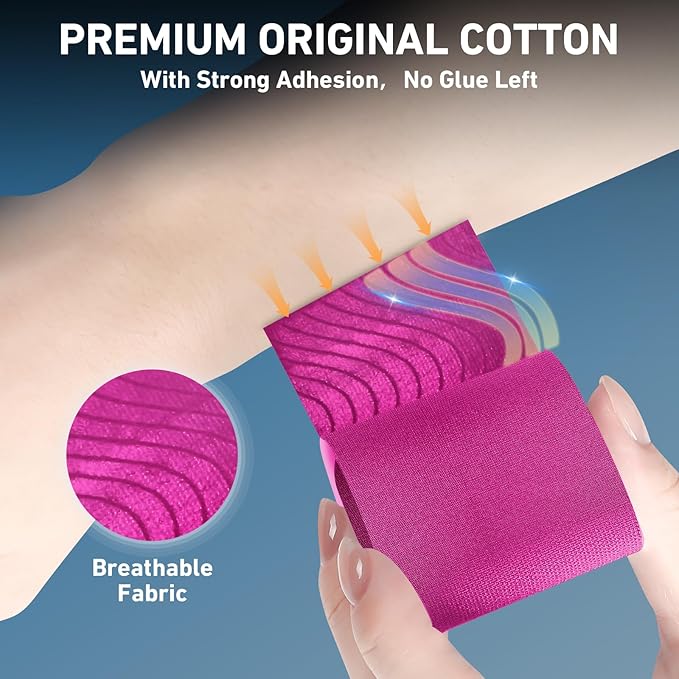 Kinesiology Tape for Knees Pre Cut, 12 PCS Upgrade KTQUICK Knee Tape For Knee Pain Relief Pre Cut, Original Cotton Knee Tape, Flexible & Durable Sports Tape for Support & Comfort During Workouts, Pink