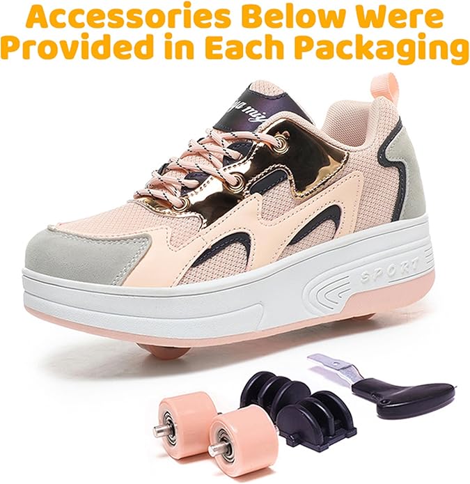 Wooowyet Roller Skate Shoes for Kids Boys Girls Rechargealbe Wheels Sneakers Fashion Roller Wheeled