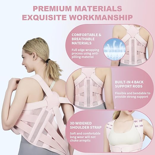 Posture Corrector for Women and Men Upgraded Back Brace, Adjustable Full Back Support for Upper and Lower Back Pain Relief, Shoulder Straightener for Hunchback, Scoliosis, Lumbar, Spine (Pink, Small)