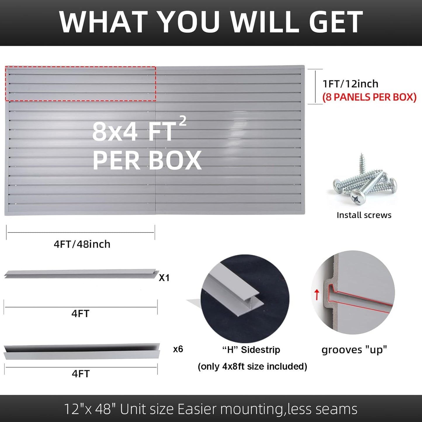 Slat Wall Paneling Garage Wall Organizer, Grey Slatwall Panels 4x8 ft Garage Slat Wall Storage Systems Garage Tool Organizer Wall Mount, Slat Board PVC Wall Panels Garage Storage Organization Product