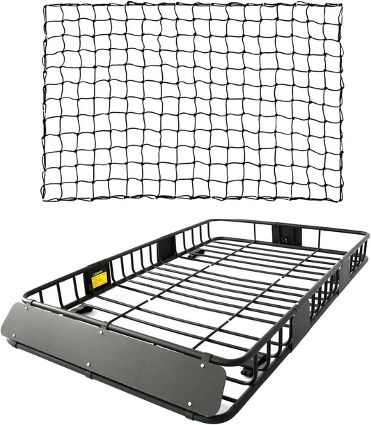 Leader Accessories Roof Rack Cargo Basket Set, Roof Cargo Basket 64'' with Cargo Net 3' x 4' Stretches to 6'x 8' Bungee Net