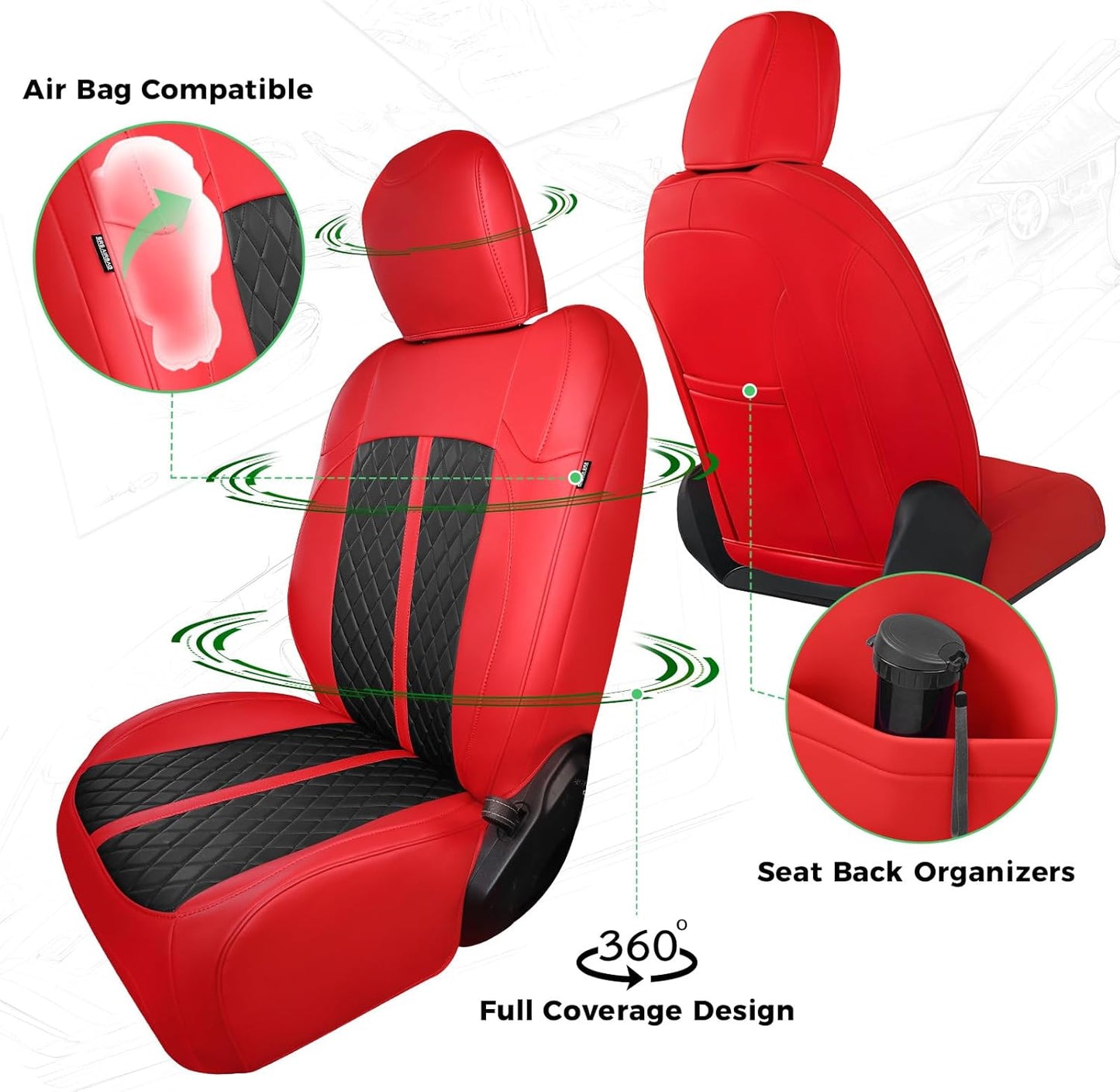for Jeep Wrangler Seat Covers 4Door JL 2018 2019 2020 2021 2022 2023 2024 2025, Custom Fit Car Seat Cover Full Set, Luxury Waterproof Leather Seat Protectors, Red Black, with Rear Cup Holder