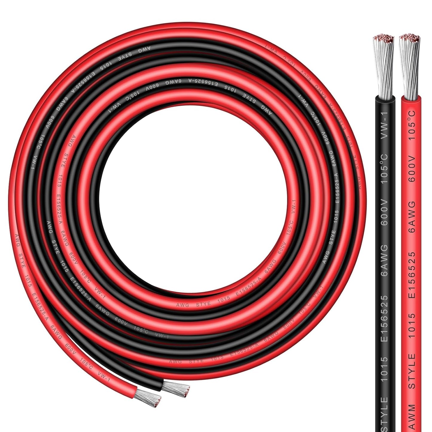 6 Gauge Wire - iGreely 30 FT Red & 30 FT Black 6 Gauge Tinned Copper Electrical Wire Cable for Car Audio Automotive Trailer Marine Harness Wiring 6AWG 30Ft