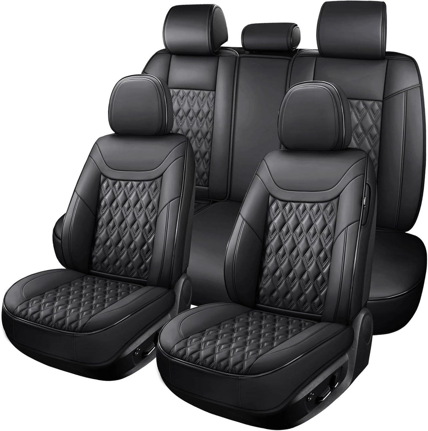 Car Seat Covers Full Set, Leather Seat Covers for Cars, Car Seat Protector Waterproof, Non-Slip Car Interior Covers Fit for Most Cars, SUV, Vans, Trucks,5Seaters,Full Set,Black