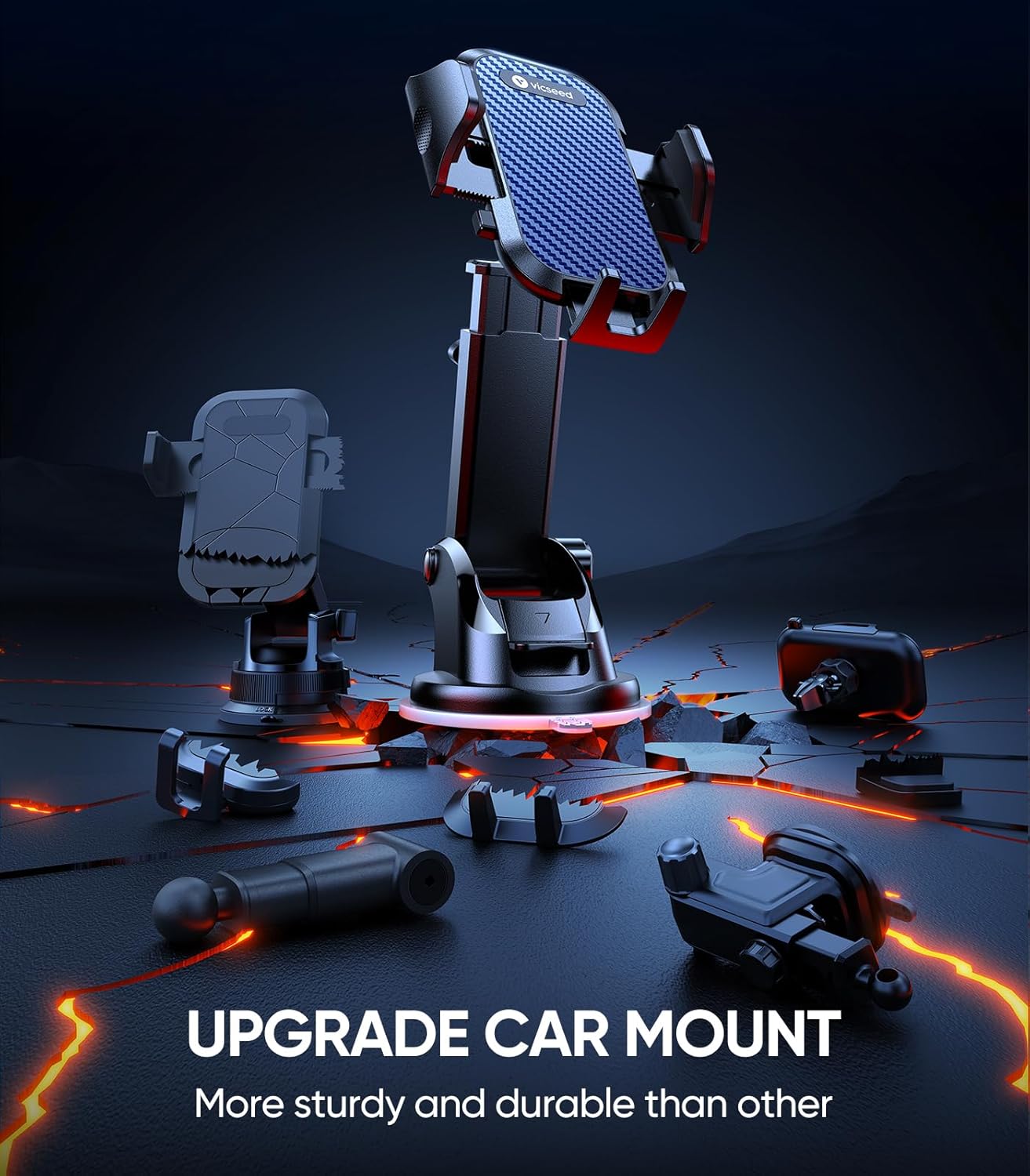 VICSEED Dark Blue Phone Holders for Your Car [Upgraded True Military-Grade Strongest Suction] Cell Phone Mount for Car Dashboard Windshield Vent Truck Boat Stand Adjustable for iPhone Android