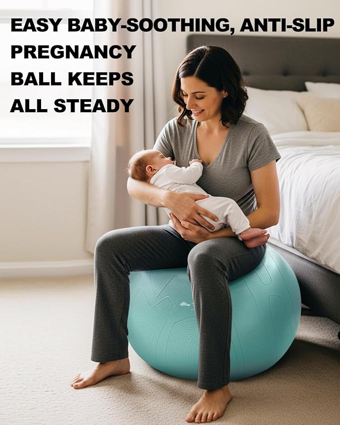 Trideer Pregnancy Birthing Ball - 1.7mm Extra Thick Yoga Ball for Maternity, Labor, Exercise, Physio, Recovery - Guide & Baby Memory Book Included - 440LB Anti-Burst & Non-Slip Stability