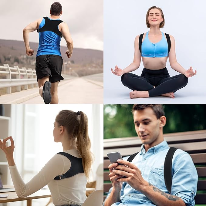 Geyoga 2 Pieces Posture Corrector for Women and Men, Adjustable Back Straightener, Neck Pain Relief, Breathable Shoulder Support, Posture Back Brace