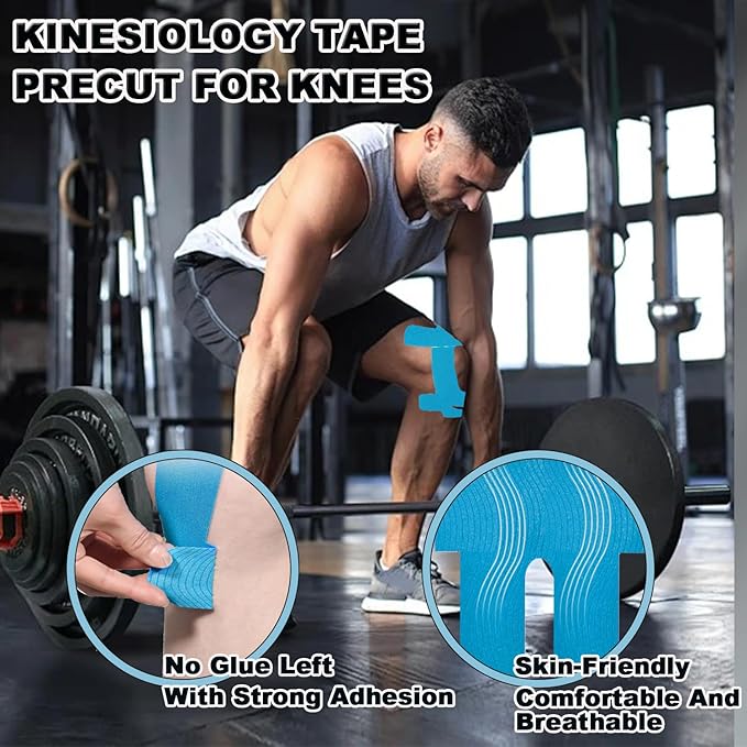 Kinesiology Tape for Knees, 8 Count Precut Kinesiology Tape,Original Cotton Waterproof & Breathable, Latex Free Elastic Kinesiology Athletic Tape for Knee Support and Muscle Pain Relief-4colors