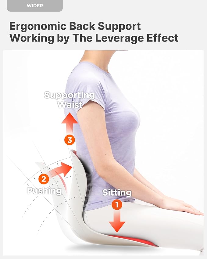 Curble Wider(Standard Wide) 2PACK – Ergonomic Lower Back Chair Support, Lumbar Support Back Posture Corrector, Back Pain Relief, Perfect for Office, Floor Seat and Work from Home, Patented (2P Red)