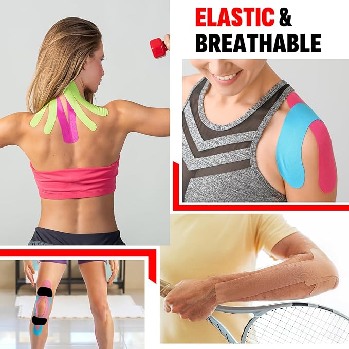 40PCS Precut Kinesiology Tape Strips, 8 Colors 2 inch x 10 inch Cotton Athletic Tape, Kinetic Tape, Elastic Muscle Tape, Sports Tape, Knee Tape for Exercise and Daily Use