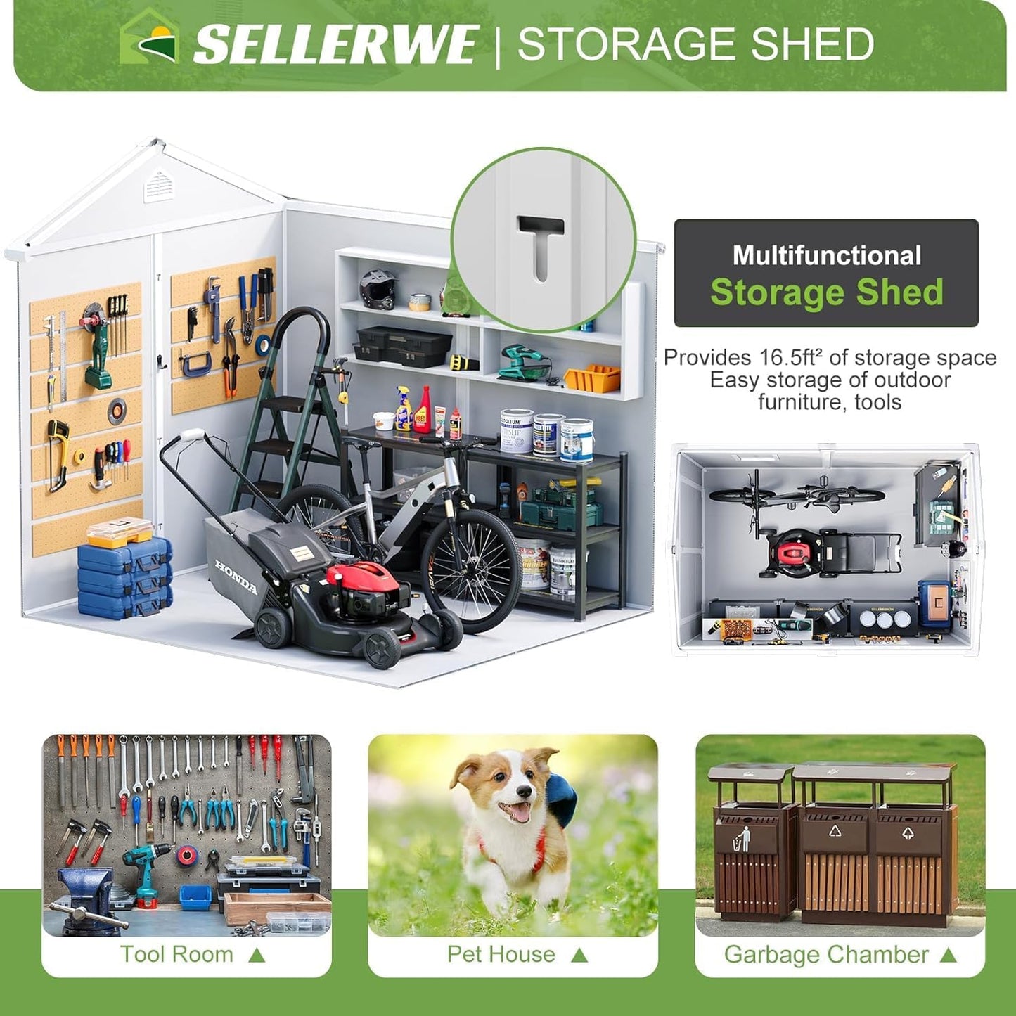 8x6 FT Outdoor Storage Shed, Waterproof Resin Shed with Floor Included & Lockable Door & Window & Vents, Outside Plastic Sheds for Backyard, Patio, Poolside, Lawn, Dove Grey