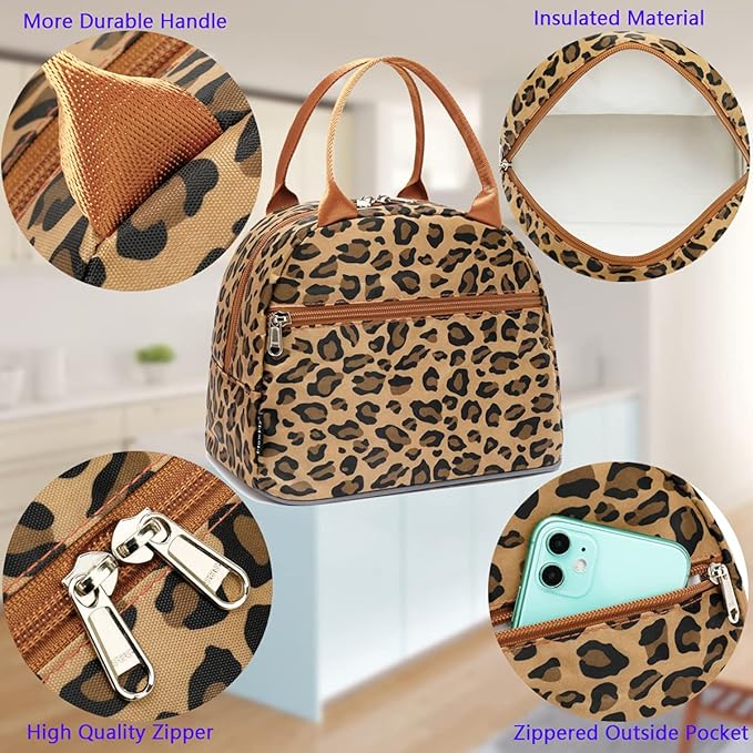 FlowFly Leopard Insulated Lunch Cooler Bag - Tote Organizer for Women/Men, Leopard