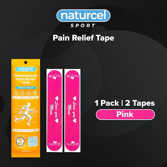 Sport Transdermal Pain Relief Tape, Kinesiology Tape, Sore Joints, Muscles, Back, Knee, Elbow, Shoulder Pain, 2 Elastic Strips(10x2 in), Water Resistant, Accelerated Recovery (Pink, 1 Pack)