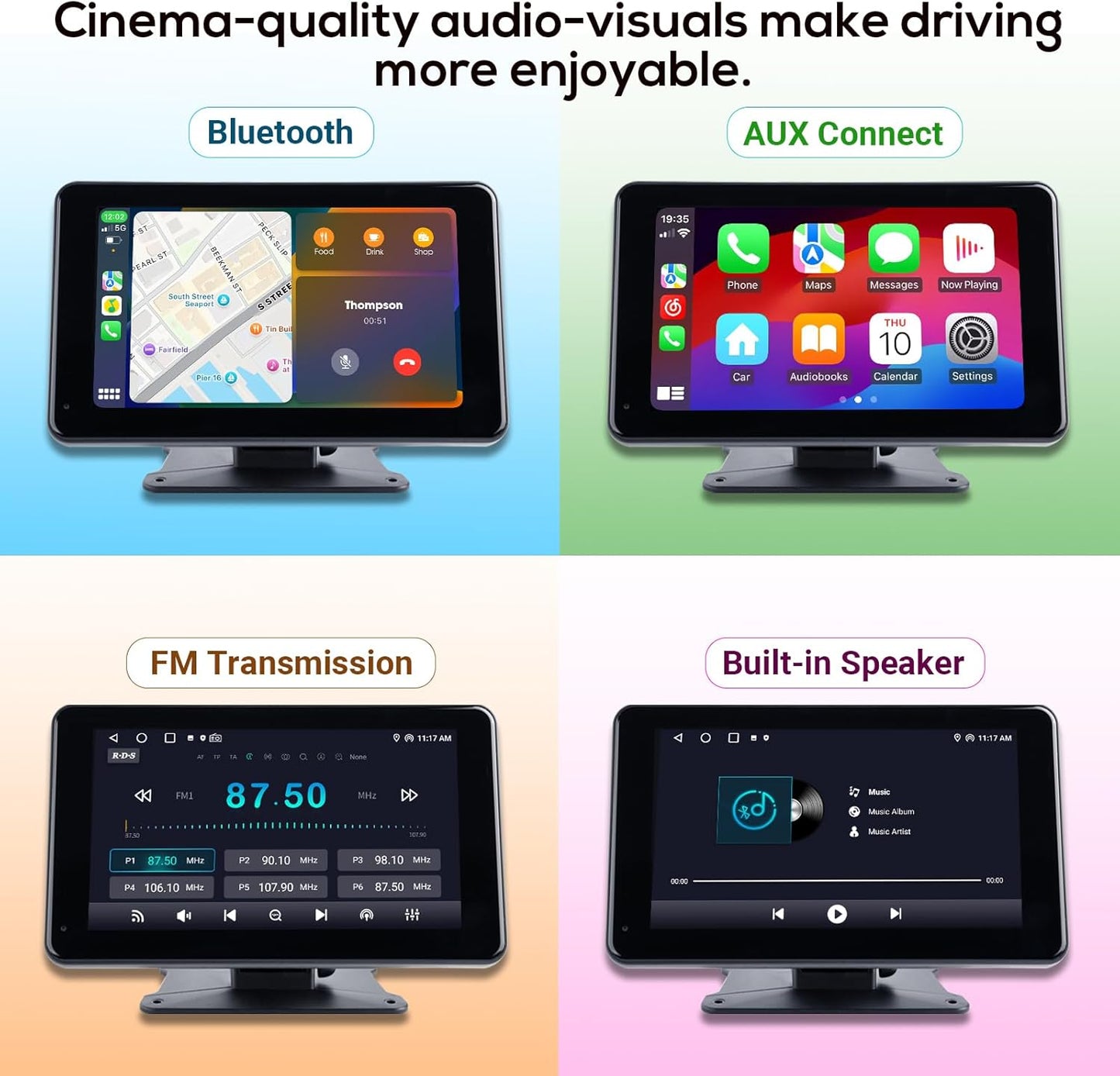 Portable Wireless Apple Carplay Screen for Car,7 Inch Car Stereo Wireless Carplay & Android Auto,1080p Backup Camera Car Audio Receivers GPS Navigation Mirror Link