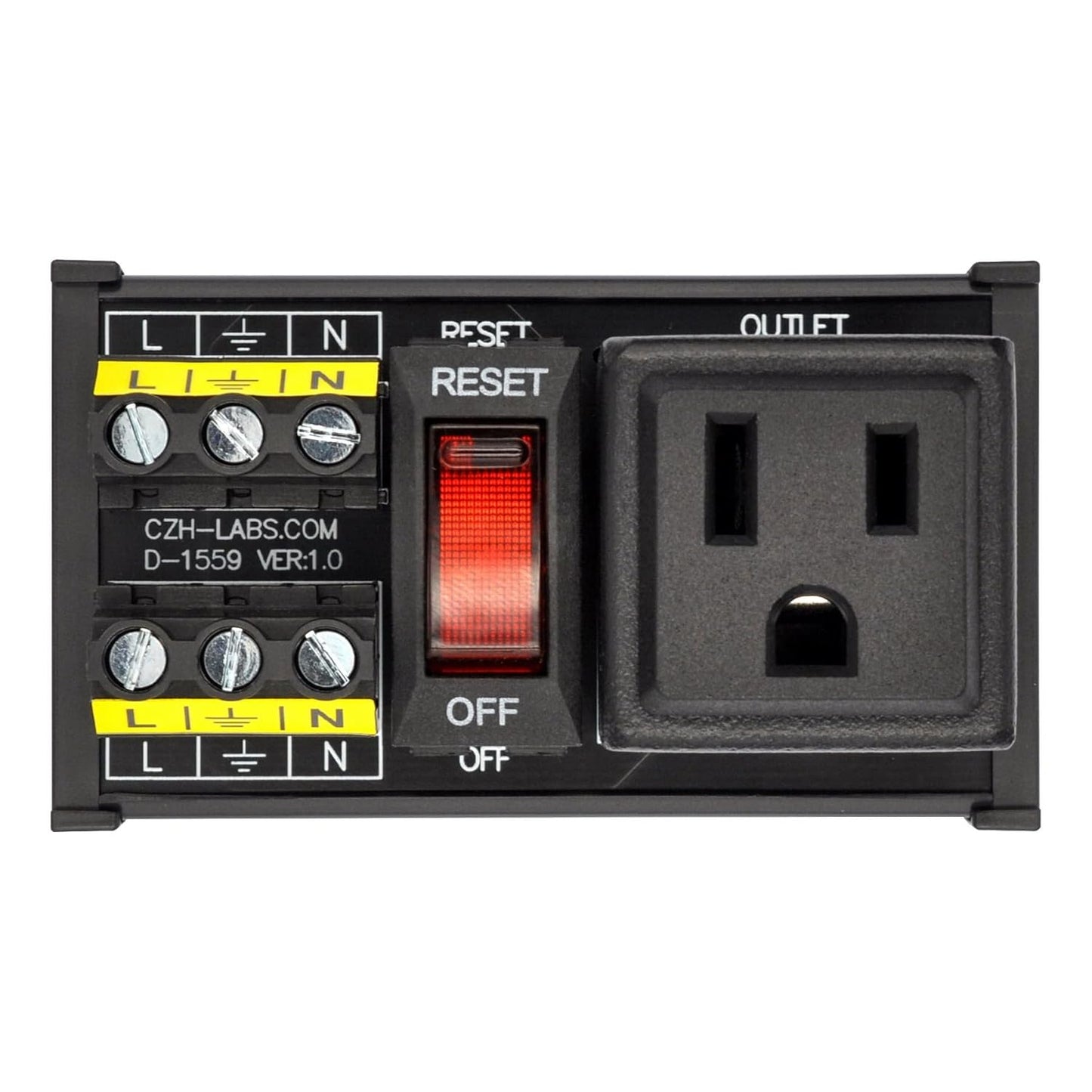 DIN Rail Mount AC 120V NEMA 5-15R Single Receptacle Outlet Power Strip Module, with Rocker Switch Thermal Circuit Breaker Overload Protector