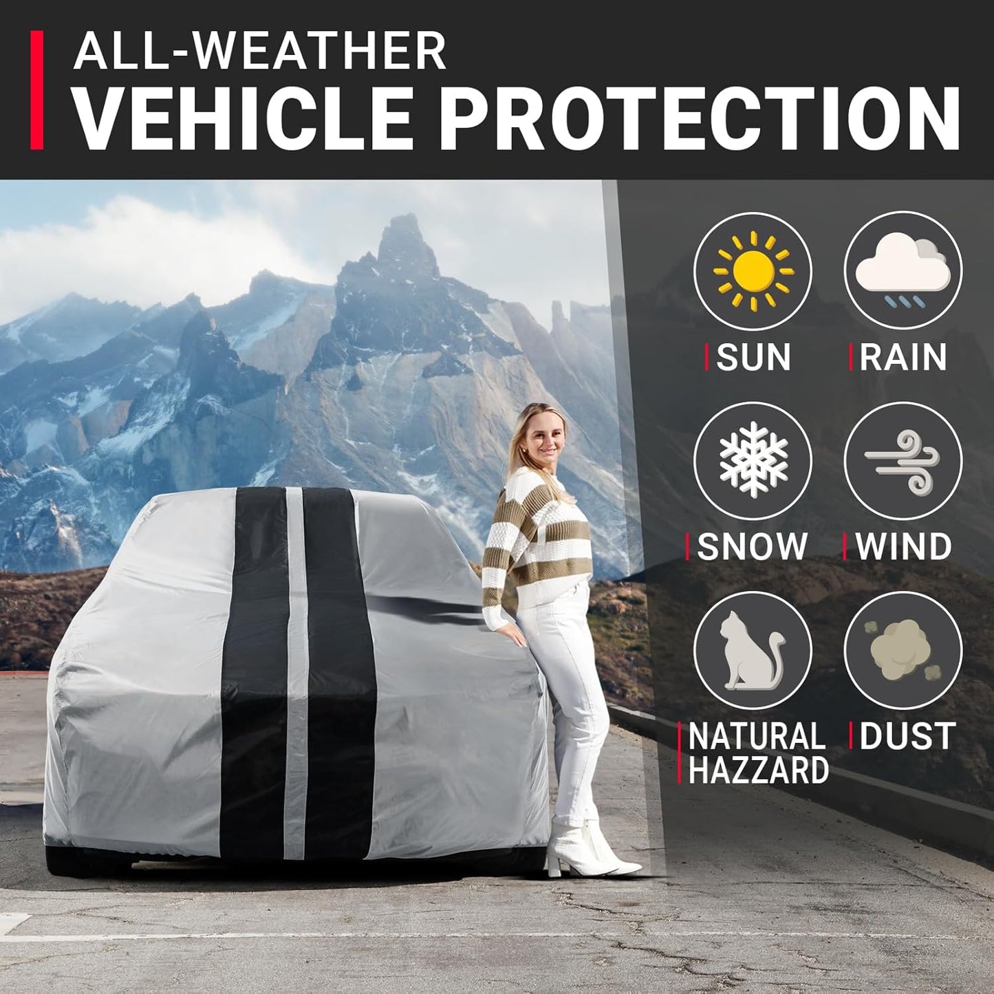 iCarCover Custom Car Cover for Chevy Del Ray (1954-1957) Waterproof All Weather Rain Snow UV Sun Protector Full Exterior Indoor Outdoor Car Cover (Stripe - Gray/Black)