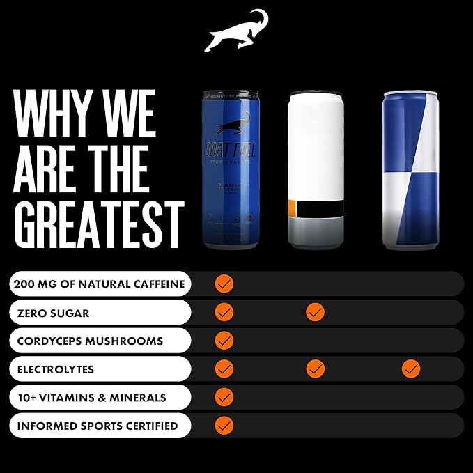 G.O.A.T. Fuel Energy Drink, Co-Founded by Jerry Rice, Natural Caffeine, Electrolytes, BCAAs, Cordyceps Mushrooms & Antioxidants, Light Carbonation Pre Workout, 12 Pack, 12 FL Oz, Blueberry Lemonade