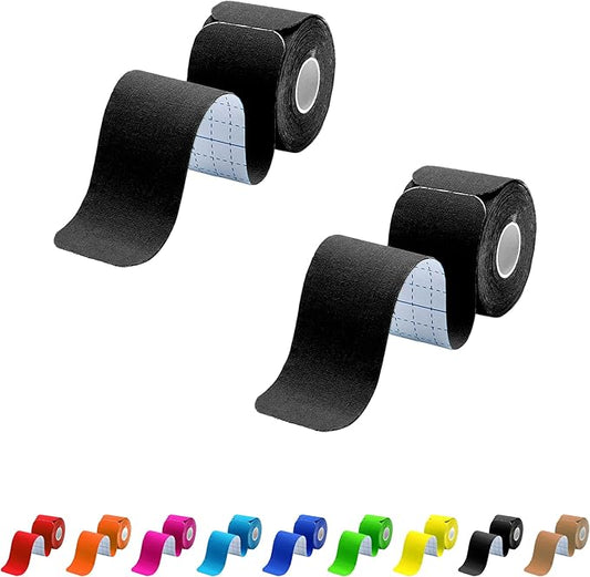 Kinesiology Tape Precut 2 Rolls Pack, Athletic Tape for Muscle Joints Support, 40 Strips for Knee Ankle Shoulder Back, Latex Free and Water Resistant, Black