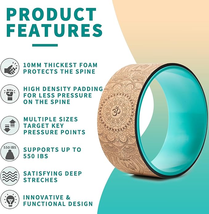 Yoga Wheel for Stretching & Flexibility to Help Back Aches & Tension, Deep Tissue Muscle Massage. Back Roller Wheel with Extra Cushion, Wider & Thickest Foam, Stretches and Strengthens Core Muscles