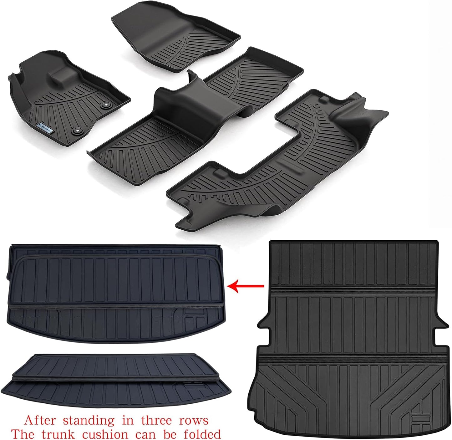 Floor Mats & Large Trunk Mat for 2015-2017 2018 2019 Ford Explorer，TPE All Weather Protection Car Floor Liners with Foldable Big Cargo Liners Accessories