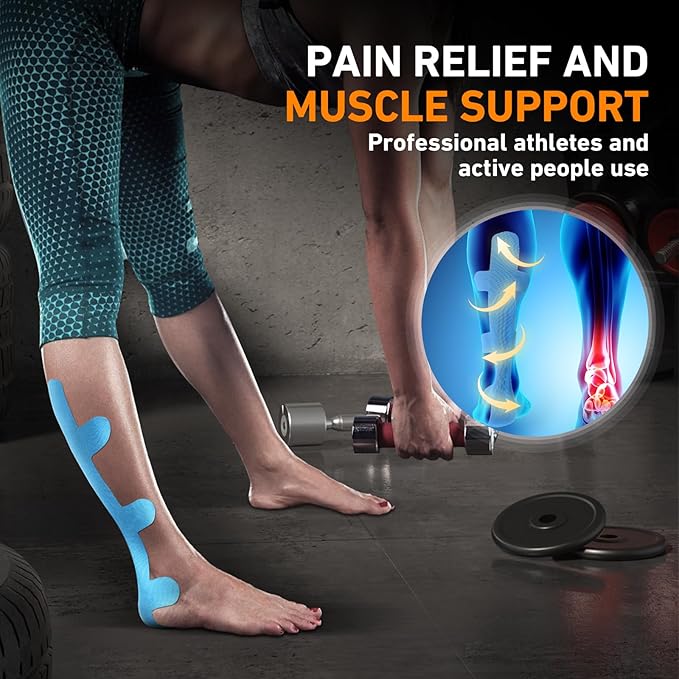 Kinesiology Tape for Achilles Tendon, KTQUICK 12 Count Achilles Tendon Tape Precut, Original Cotton Waterproof & Breathable, Enhance Elastic Kinesiology Athletic Tape for Achilles and Muscle Support