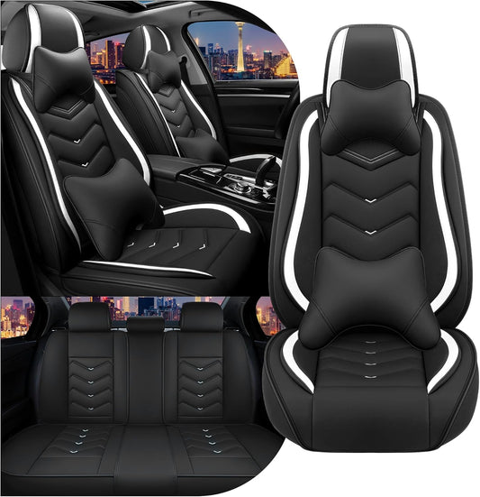 Car Seat Covers for Chrysler Pacifica 2004-2025, Stylish Sport Seat Cover, Premium Nappa Leather Car Seat Cover. Automobile Seat Covers Sets.(Luxury 5 Seats/Black White)