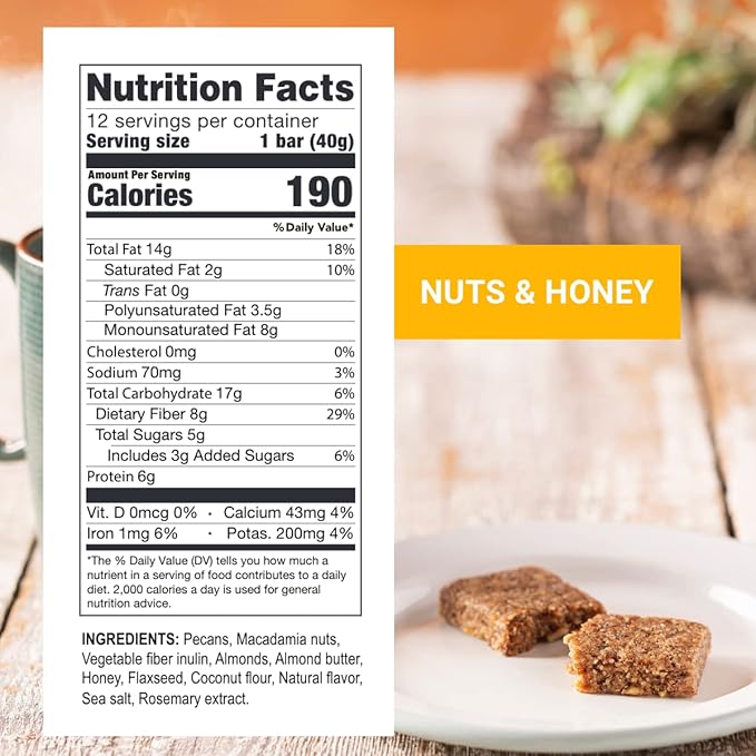 Prolon Fast Bars | Keto, Gluten Free, Dairy Free, Plant Based Protein, Intermittent Fasting Bars | Developed to Not Break Your Fast | Nuts & Honey, 24 Ct