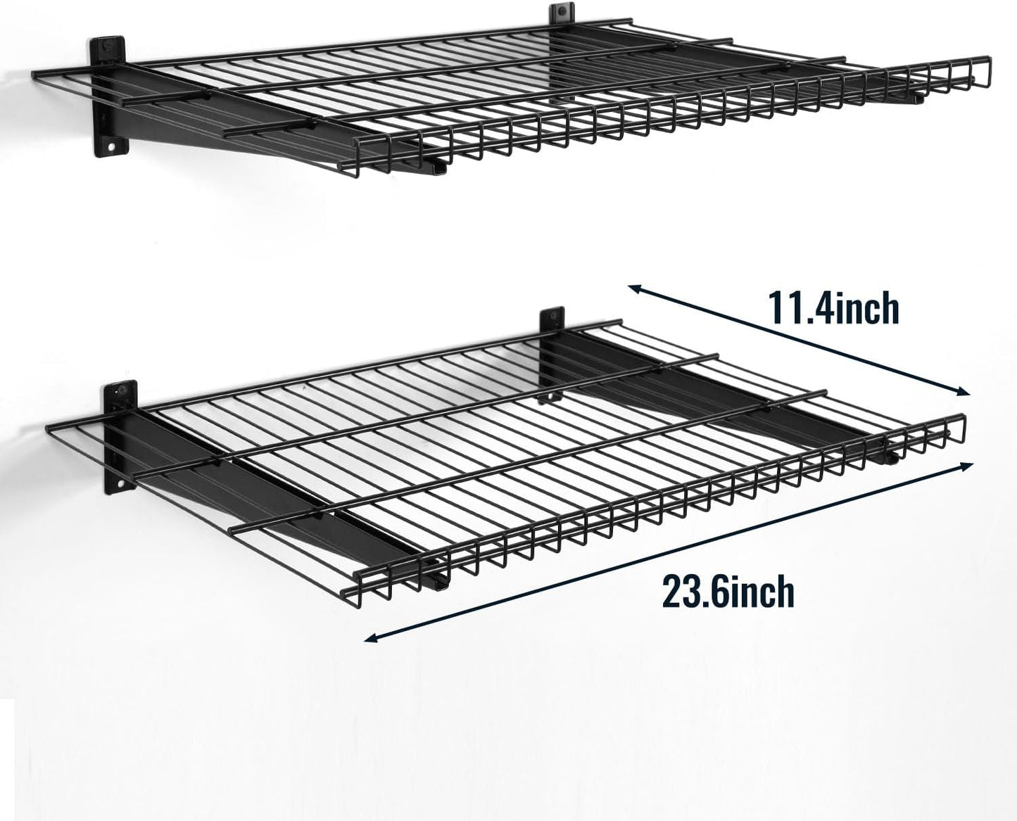 2 Pack Garage Wall Mounted Shelf, 23.6" x 11.4" Heavy Duty Wall Storage Shelves for Garage, Workshop, Laundry Room and Kitchen, Max Load 50 lbs (Black,2 Pack)
