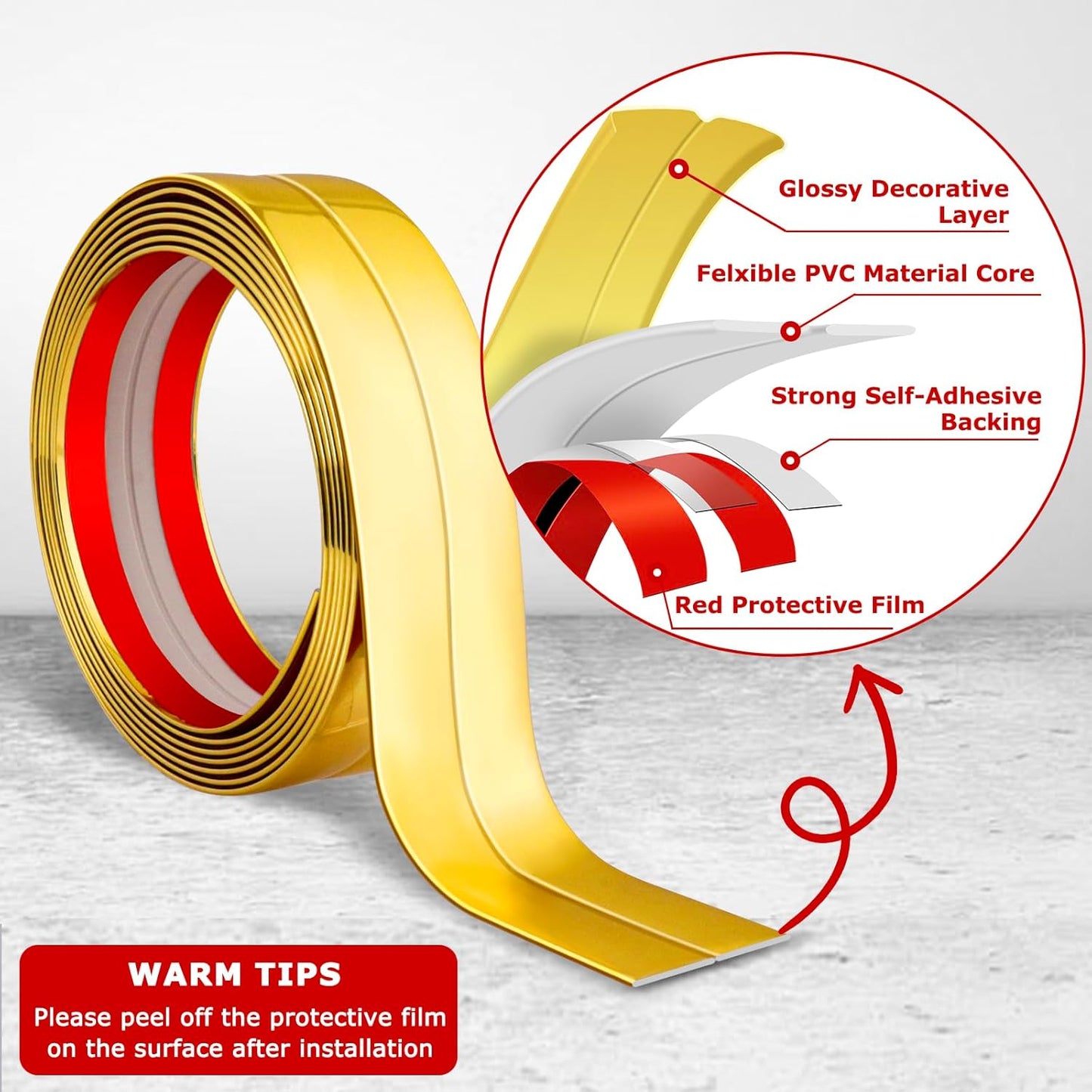 Flexible Wall Corner Protector Moulding Trim Peel and Stick Wall Corner Guards Edge Protector Self Adhesive Molding Trim Strip for Edge Ceiling (Gold, 0.8 in x 10 Ft)