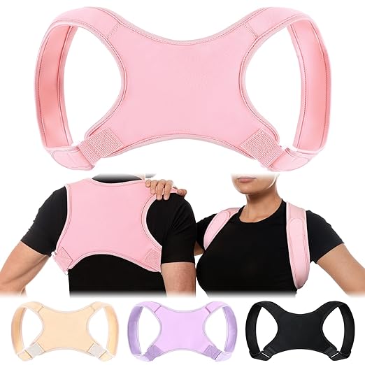 Posture Corrector for Women and Men, Adjustable Posture Back Brace Shoulder Brace, Discreet Under Clothes Design Back Support, Back Pain Relief for Improved Neck Support(Light Pink)