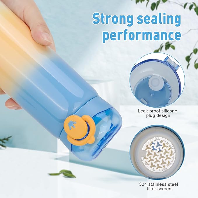 Kids Water Bottle, Mini Water Bottle, Children's Insulated Water Bottle 16 oz, Insulated Cooling Stainless Steel Bottle for Sports and Travel (Blue)