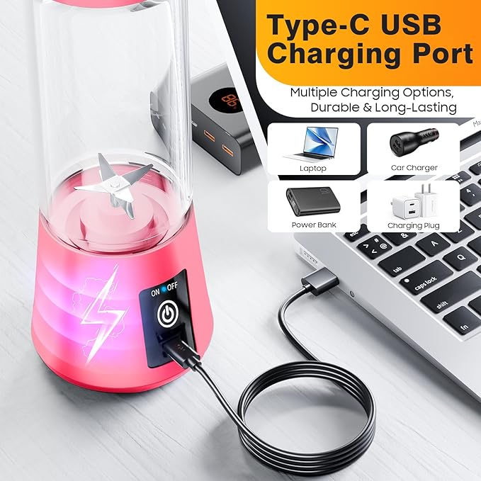 Personal Blender for Shakes and Smoothies - 2025 New Upgrade Cordless Portable Blender USB-C Rechargeable, 380Ml BAP Free Juice Cup, 6 Blades Freshly Squeezed for Picnic/Sprots, 20000Rpm/Min Speed