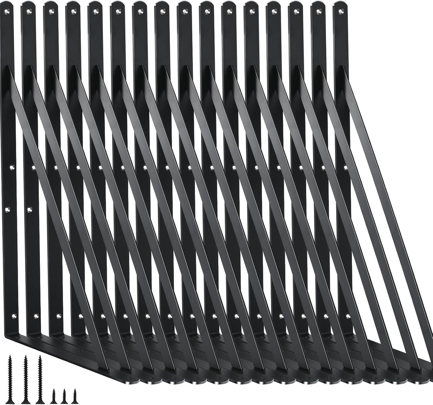 16 Pack L18 x H 12" Black Heavy Duty Shelf Brackets with Screws Metal Shelf Brackets Shelf Support Angle Brackets for Shelves L Brackets Heavy Duty Floating Shelf