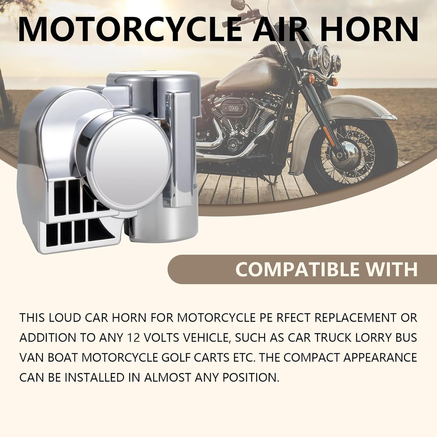 12V Snail Air Horn Train Horn for Motorcycle,Super Loud Air Horn Kit with Truck and Car, Motorbike Compatible - 150DB Train Sound for Boats & Pickups