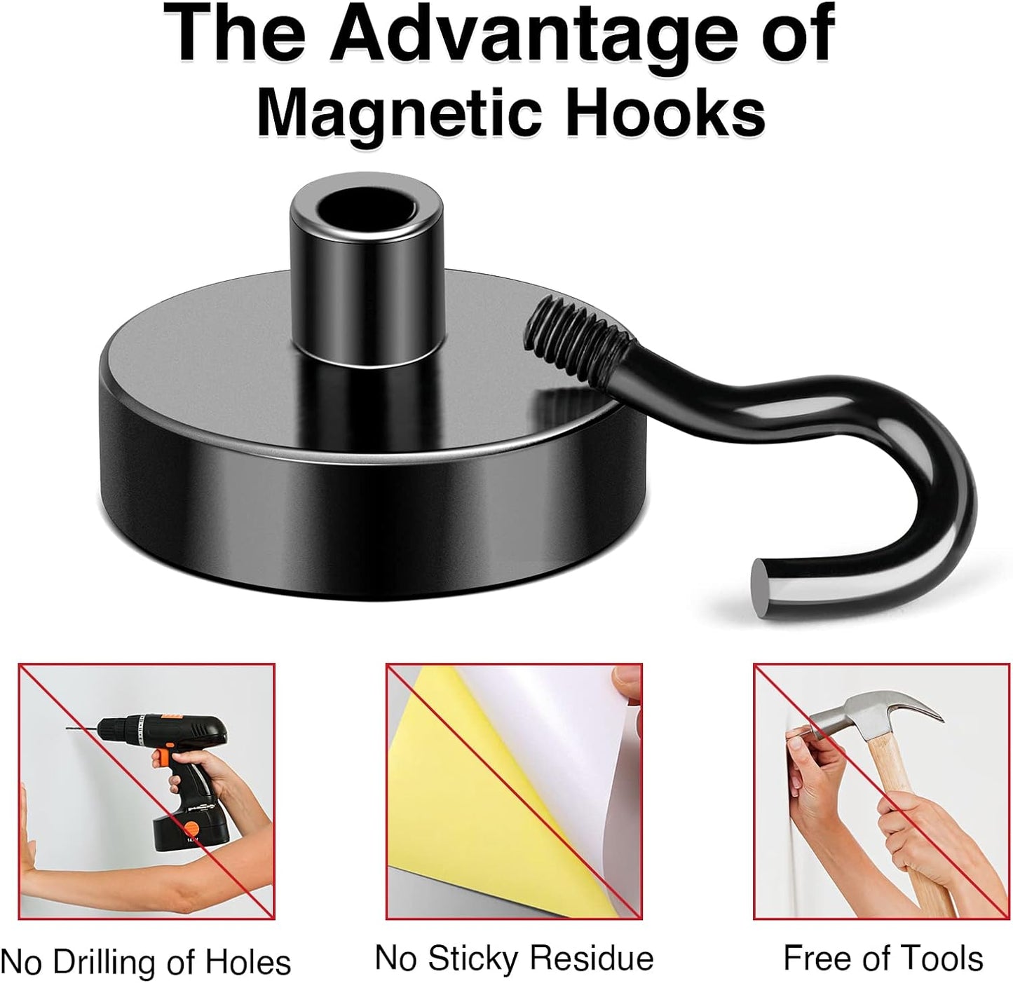 MIKEDE Black Magnetic Hooks Heavy Duty, 28Lbs+ Strong Neodymium Magnets with Metal Hooks for Refrigerator,Super Cruise Hooks for Hanging, Kitchen, Storage - Pack of 130