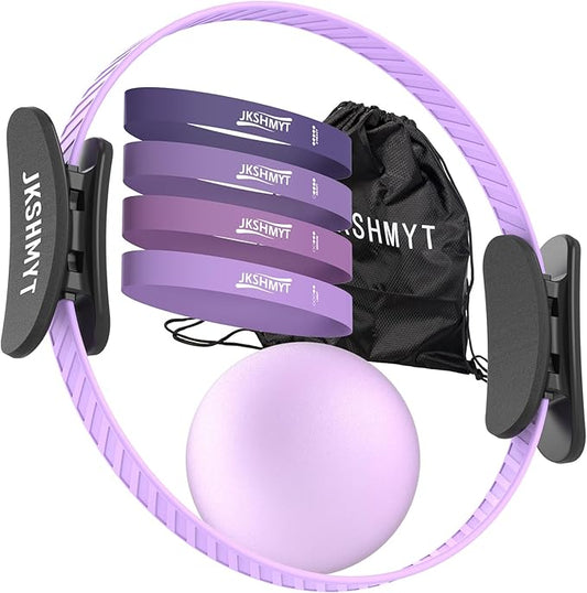 JKSHMYT Pilates Ring-14.5" Home Pilates kit with Padded Handles, Mini Ball, Resistance Bands, Guide & Bag, Better me Pilates Essentials Set for Workouts Women