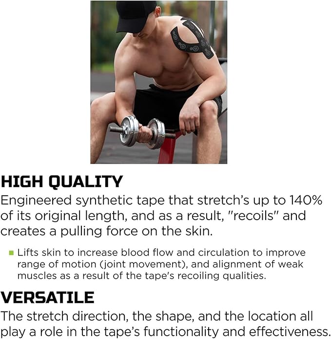 Herbal-Infused, Therapeutic Sports Tape – Stretchable, Breathable & Patented Medical Grade Kinesiology Tape for Natural Relief in Muscles, 20 Precut, 10” Strips