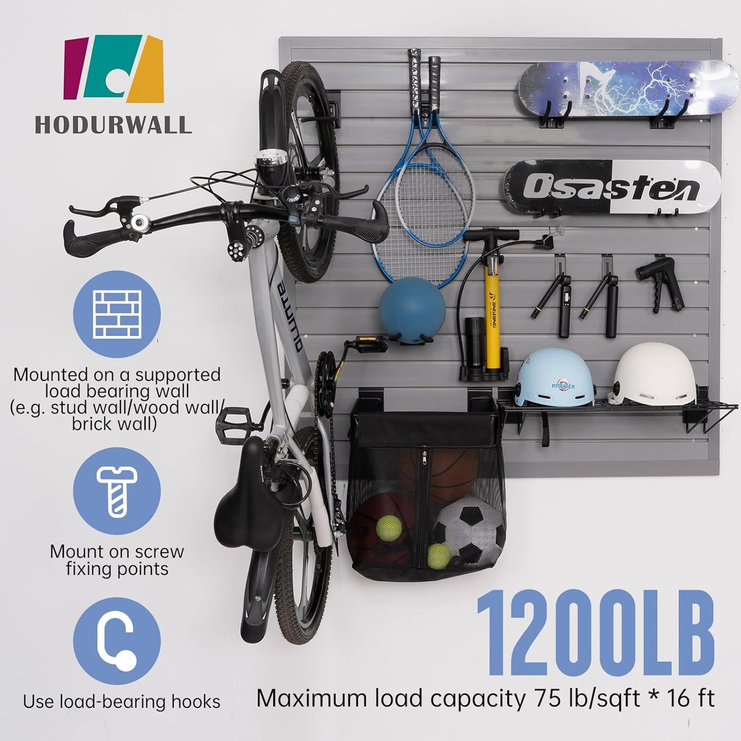 Slatwall Panels 4'x 4' Garage Slat Wall Storage Systems, Slat Wall Paneling Garage Wall Organizer, Grey Slat Board PVC Wall Panels Slatwall Displays Garage Tool Organizer Wall Mount Ladder Bike Rack