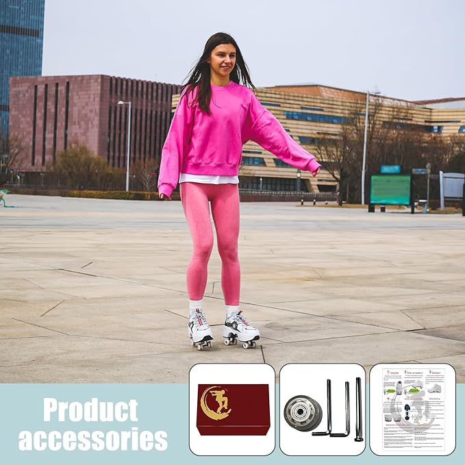 Roller Skate Shoes for Women Four Rounds Children's Roller Skates Shoes That Turn into Rollerskates Sneakers Outdoor Light Shoes with Wheels for Girls/Boys