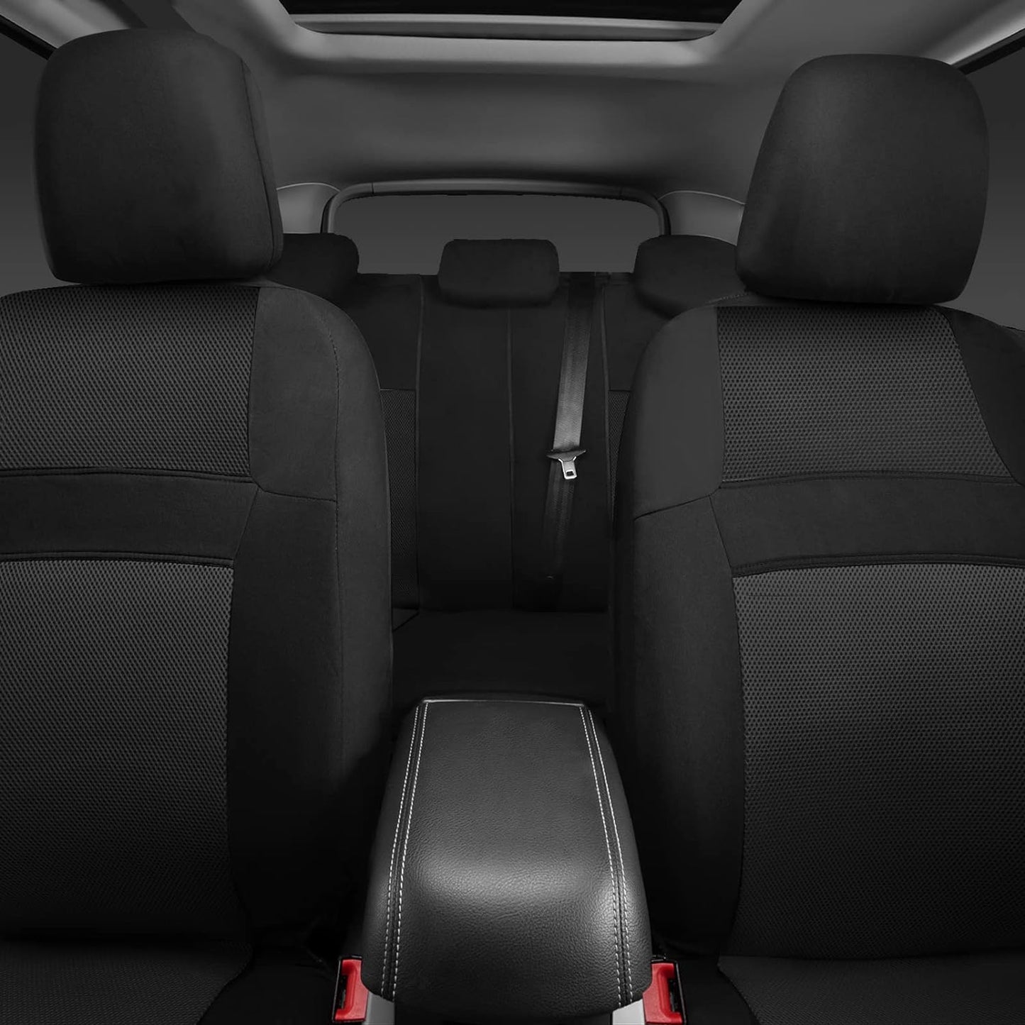 CAR PASS 3D Air Mesh Car Seat Covers Full Sets w/5mm Sponge, 4Pcs Waterproof Car Floor Mats, Steering Wheel Cover Universal Fit for SUV Sedan Truck, Airbag Compatible Automotive Interior(Black)