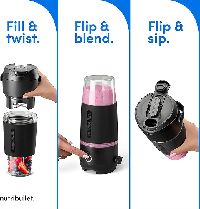 nutribullet Flip Portable Blender with Tritan Cup, Cordless, Black, NBPB10350
