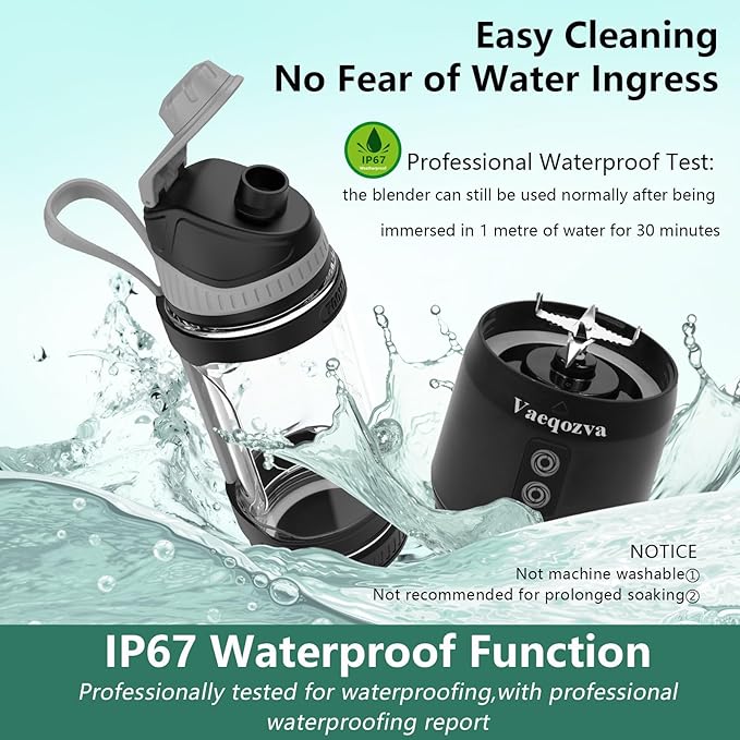 Portable Blender for Shakes and Smoothies, 24oz 300W Travel Blender on the Go USB Rechargeable Personal Blender for Smoothies Protein Shakes with a Travel Lid & BPA Free Bottle(Grey Cap Black Body)