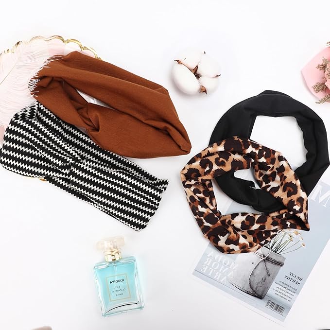 DRESHOW 8 Pack Headbands for Women Girls Vintage Leopard Headband Knotted Headwraps Criss Cross Hair Bands Accessories