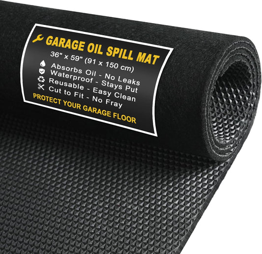 Golener Oil Spill Mat - Garage Floor Mat, Absorbent Oil Pad, Premium Maintenance Mat, Waterproof, Contain Liquid, Protect Garage Surface from Spill & Stain, Reusable, Washable, Durable, Black, 36”x59”