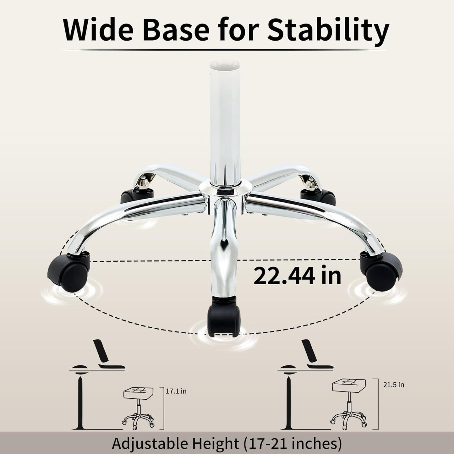 Ergonomic Rolling Shop Stool (Adjustable Height 17-21 inch) Salon Stool for Hair Stylist (Black)