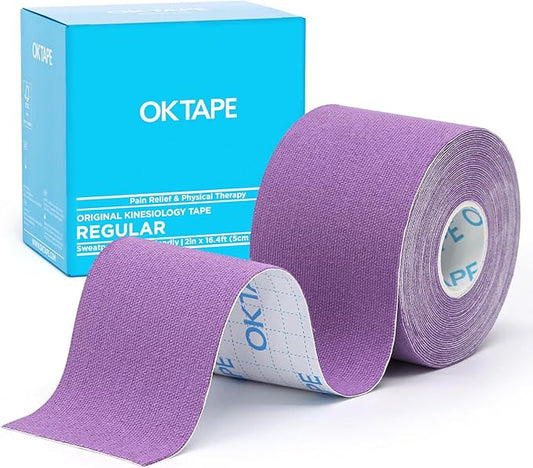 OK TAPE Kinesiology Tape, Regular Original Cotton Elastic Athletic Tape for Support and Recovery, Sports Tape, 2in×16.4ft Uncut Roll - Purple