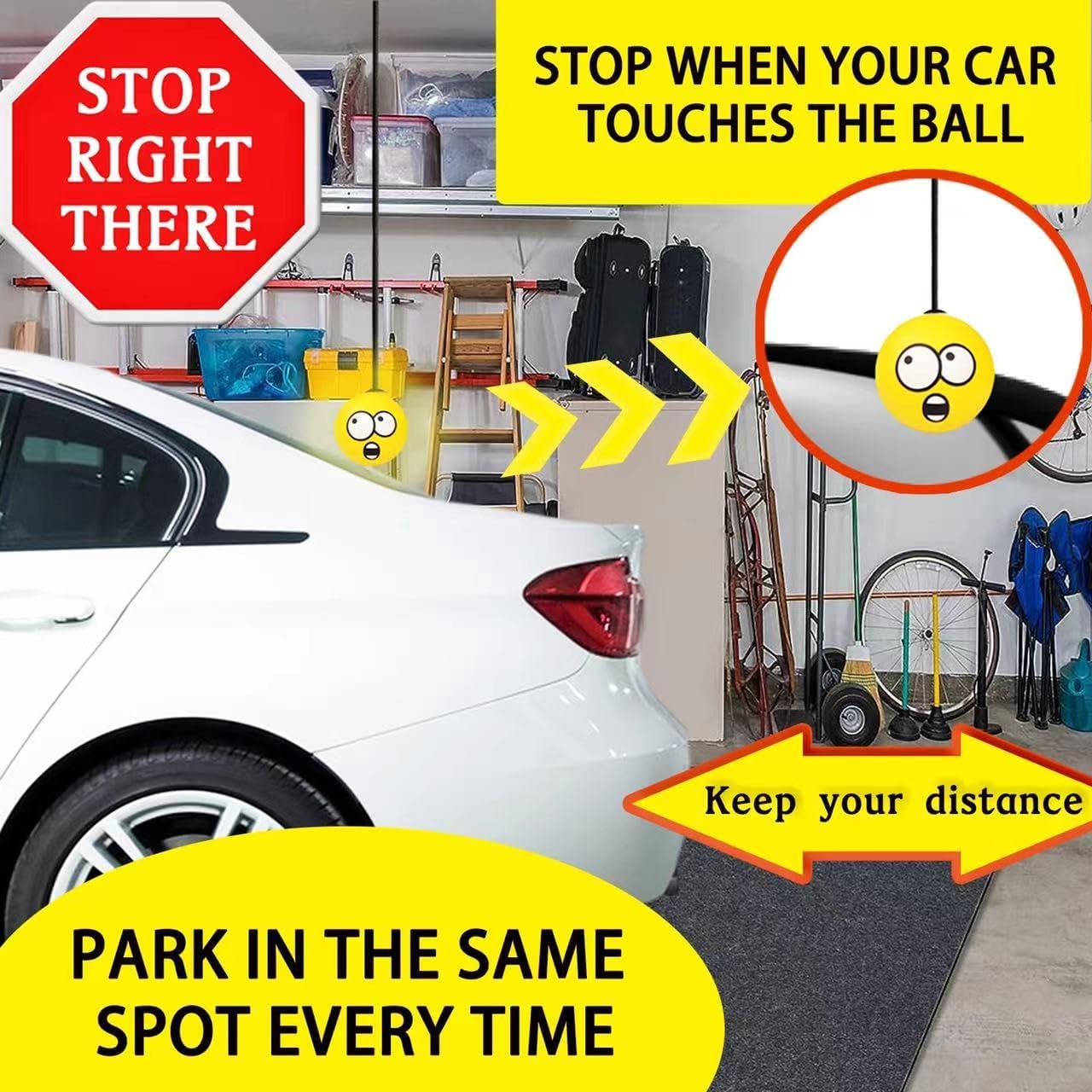 Double Garage Parking Aid-Parking Ball Guide System, Parking Assistant kit Includes a retracting Ball Sensor Assist Solution.A Perfect Garage Parking Indicator